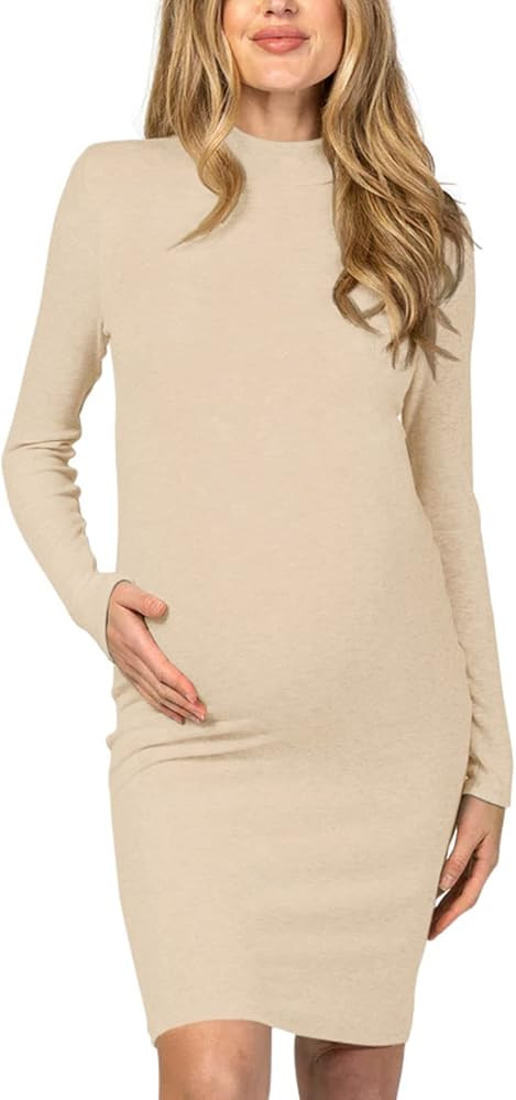 Moyabo Women's Knit Ribbed Maternity Dress Long Sleeve Bodycon Dress for Daily Wearing or Baby Showe | Amazon (US)