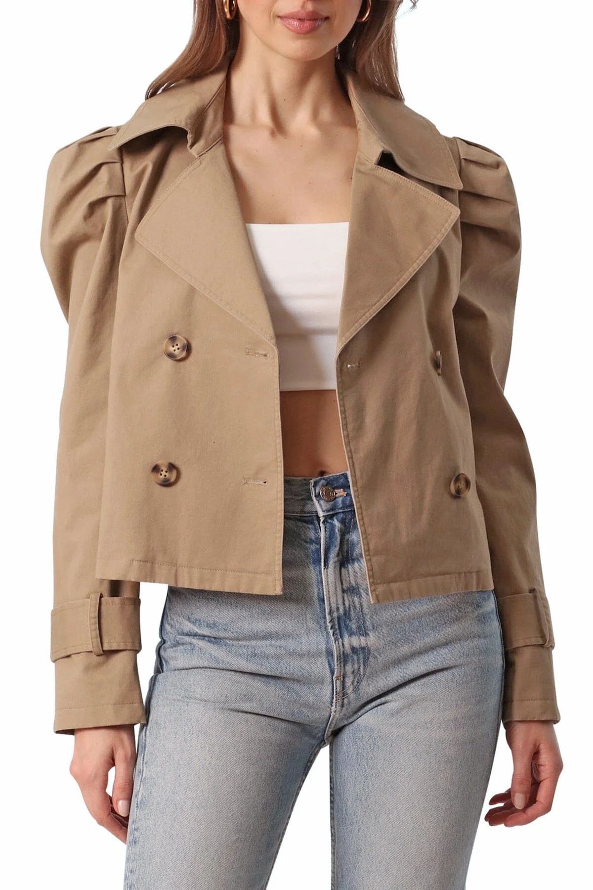 Puff Sleeve Stretch Cotton Cropped Trench Coat | Avec Les Files