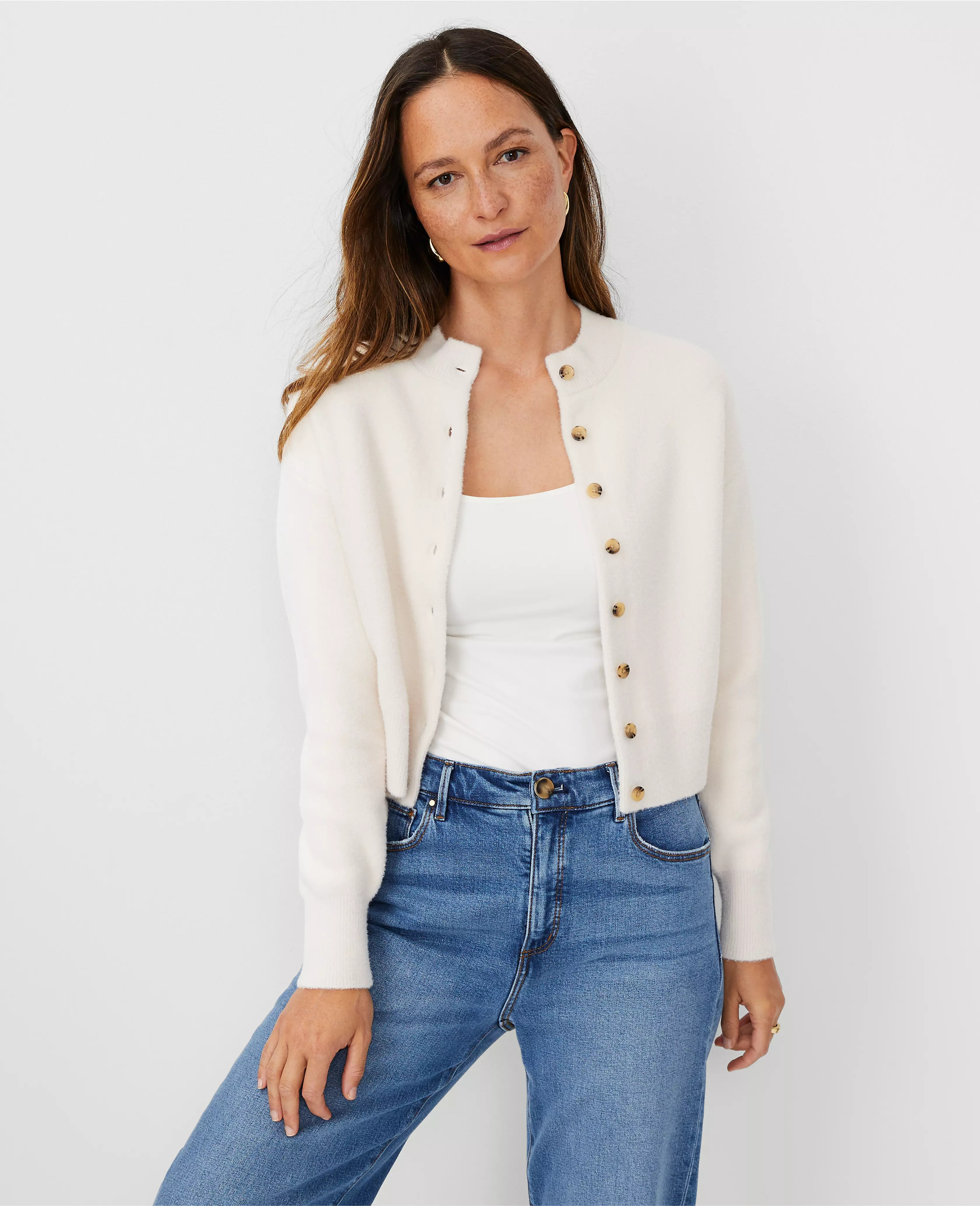 Fuzzy Cropped Sweater Jacket | Ann Taylor (US)