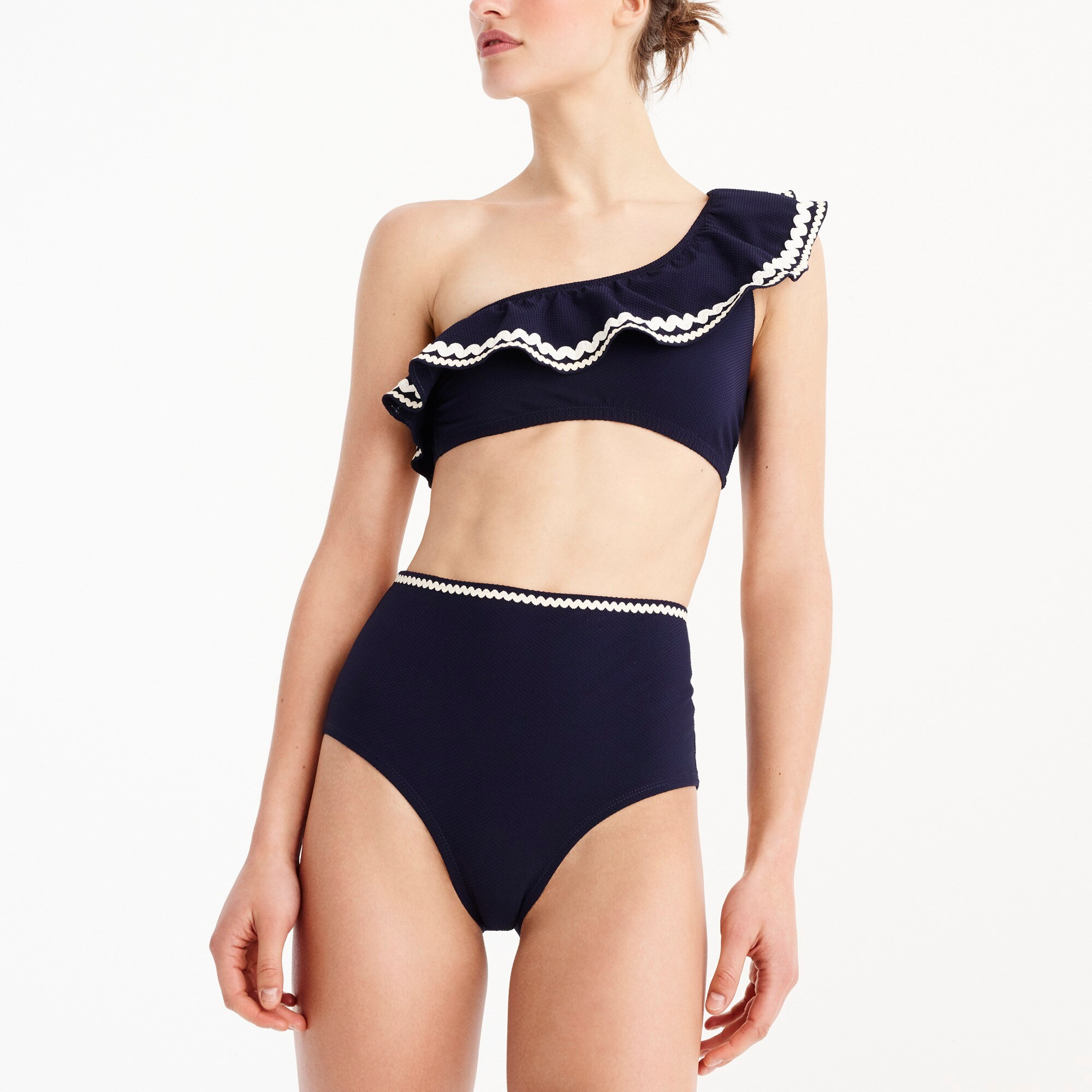 High-waisted piqué nylon bikini bottom with rickrack | J. Crew US