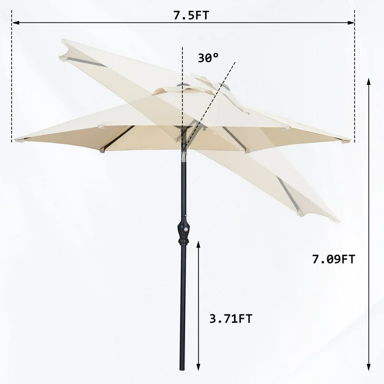 Autlaycil 7.5ft Beige Outdoor Patio Umbrella with Tilt, Crank and Sturdy Ribs for Lawn, Garden, B... | Walmart (US)
