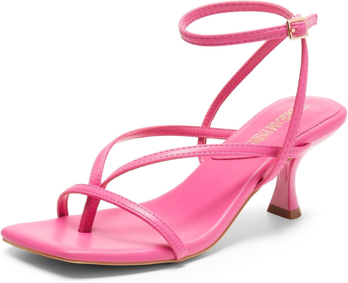 DREAM PAIRS Women's kitten Low Strappy Lace Up Heels for Women Open Square Toe Thong Ankle Strap ... | Amazon (US)