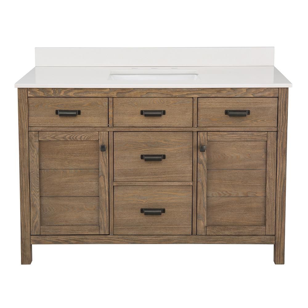 Home Decorators Collection Stanhope 49 in. W x 22 in. D Vanity in Reclaimed Oak and Engineered Stone | The Home Depot