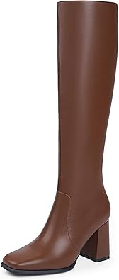 Modatope Botas altas hasta la rodilla para mujer, tacón grueso, punta cuadrada, botas altas para... | Amazon (US)