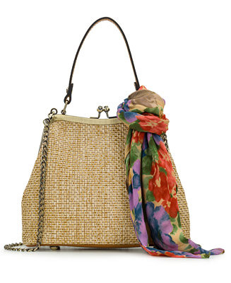 Laureana Small Straw Frame Crossbody Bag with Scarf | Macy's