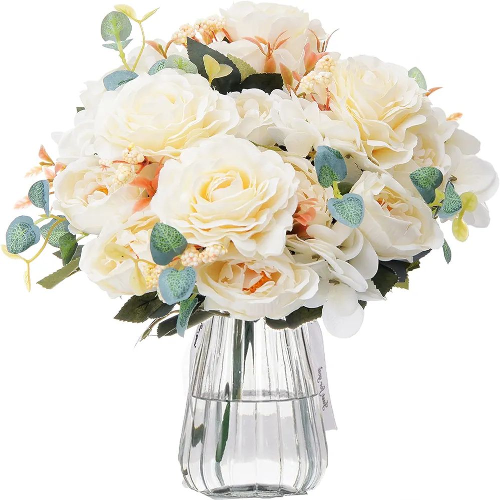 4 Bouquets Artificial Flowers Fake Peony Silk Flowers Combo Faux Hydrangea Flower Decor Elegant W... | Amazon (US)