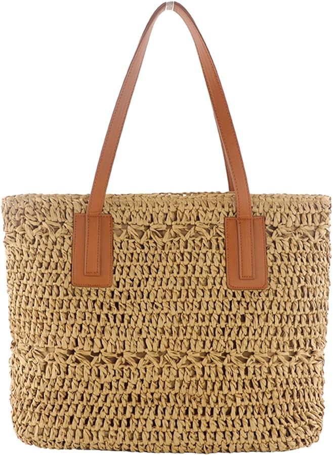 Straw Bag for Women Woven Beach Structured Tote Handmade Crochet Carteras De Mujer Summer Shoulde... | Amazon (US)