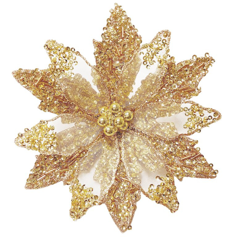 Gold Beaded Poinsettia Christmas Clip Ornament, 5.9 in, by Holiday Time | Walmart (US)