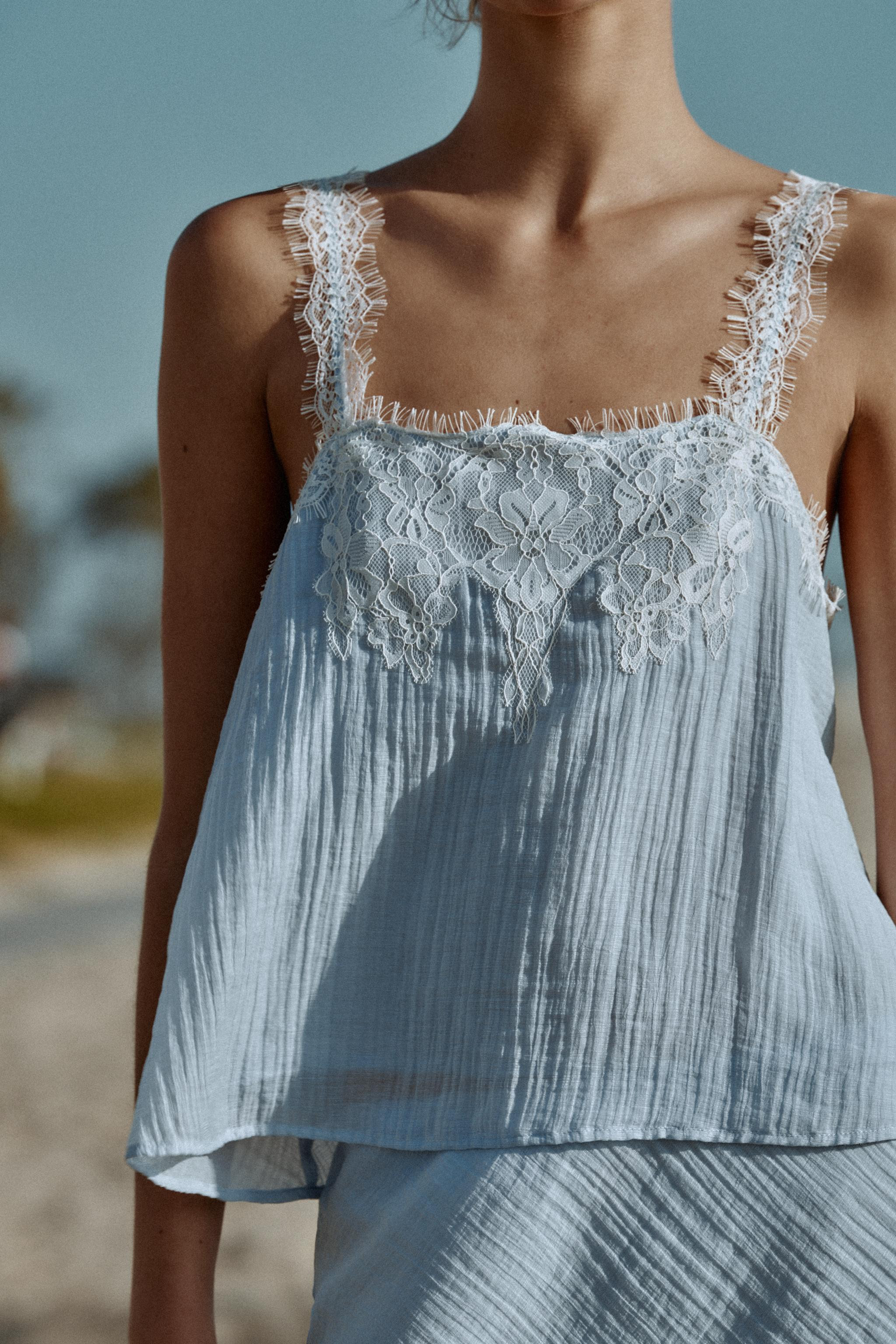 LACE-TRIMMED CAMISOLE TOP | Zara UK