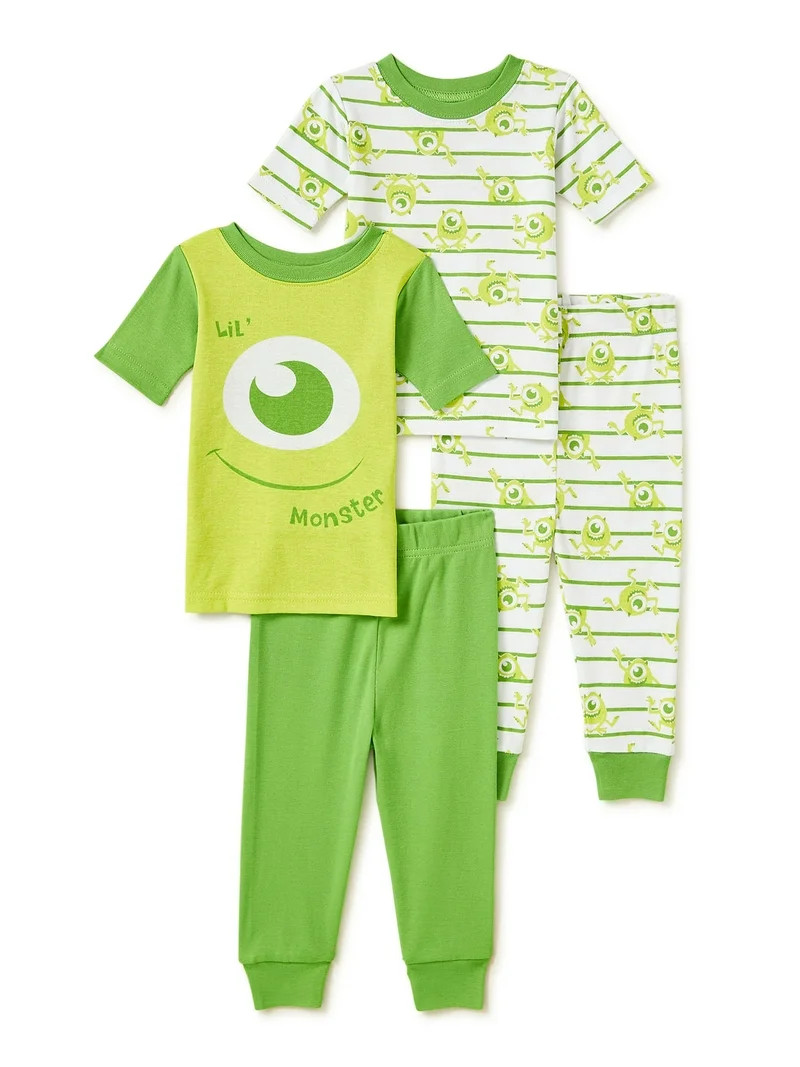 Monsters Inc. Toddler Boys Snug Fit Cotton Short Sleeve T-Shirt & Pants, 4-Piece Pajama Set, Size... | Walmart (US)