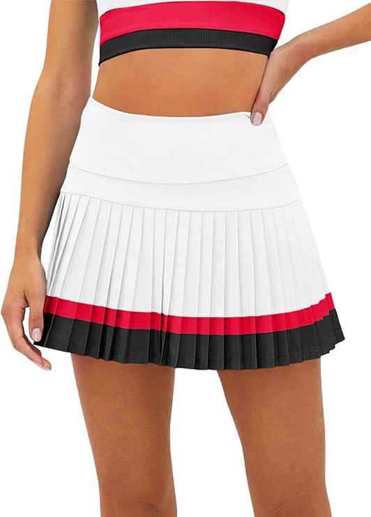 Fisoew Women's High Waisted Tennis Skirts Color Block Pleated Athletic Golf Skorts with Built in ... | Amazon (US)