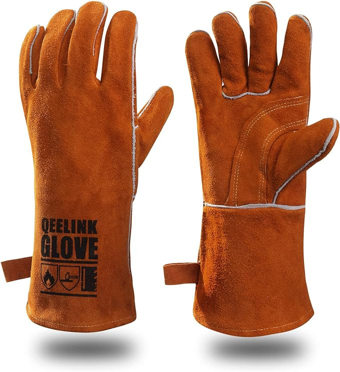 QeeLink Welding Gloves - Heat Resistant Leather and Fireproof Stitching for Fireplace Fire Pit Wo... | Amazon (US)