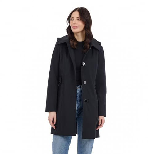 Michael Kors Women's Single Breasted Raincoat with Detachable Hood, Black, Large | Amazon (US)