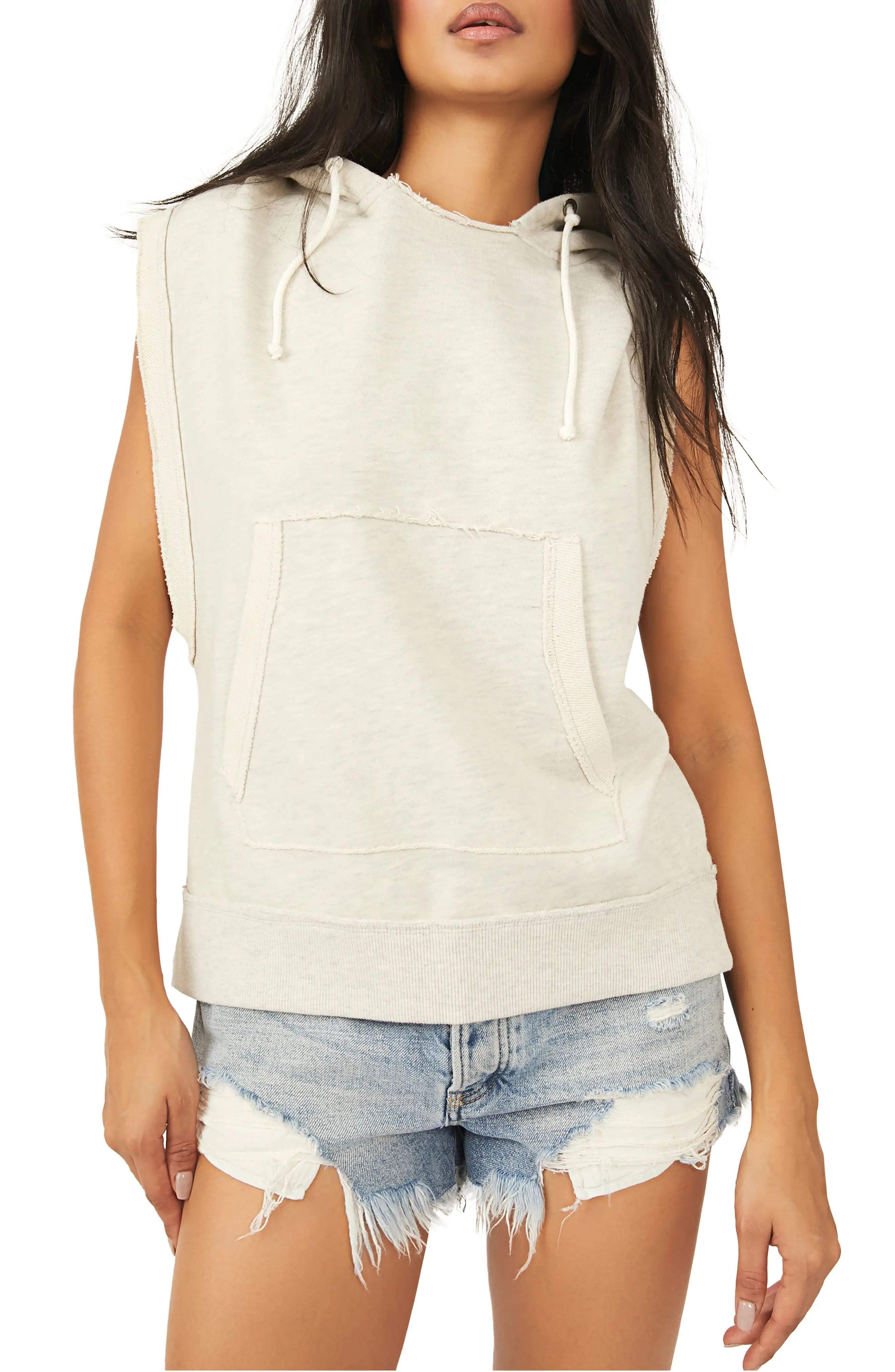 Free People Donny Sleeveless Cotton Hoodie in Sand Grey at Nordstrom, Size Small | Nordstrom