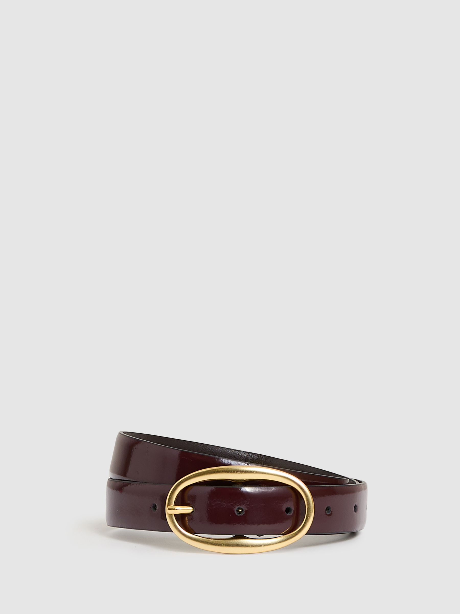 Patent Leather Oval Buckle Belt in Oxblood | Reiss DE