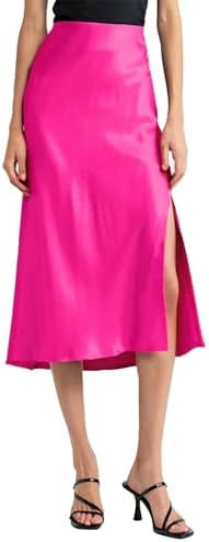 Women's High Waist Elastic Satin Midi Slit Skirt | Made in USA, Smooth stretch satin & hidden ela... | Amazon (US)