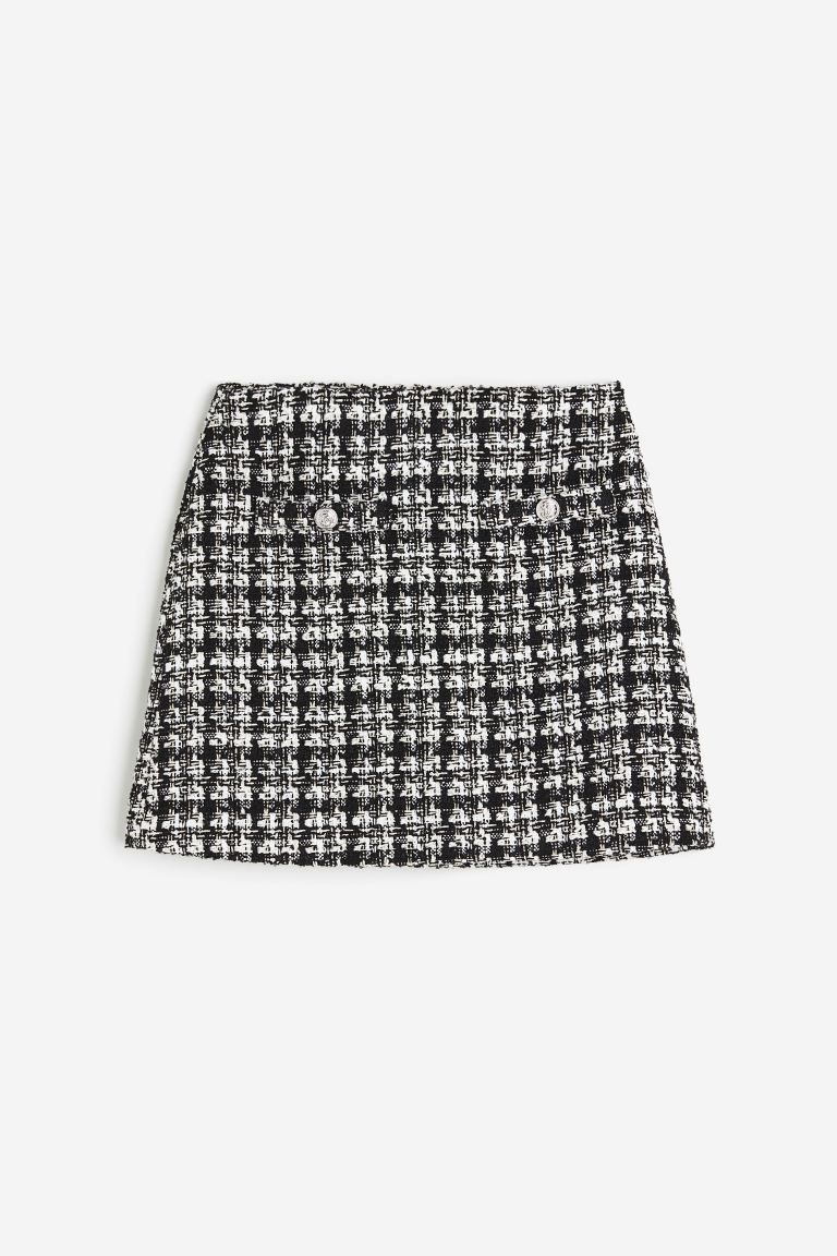 Bouclé Mini Skirt - Black/Checked - Ladies | H&M US | H&M (US + CA)
