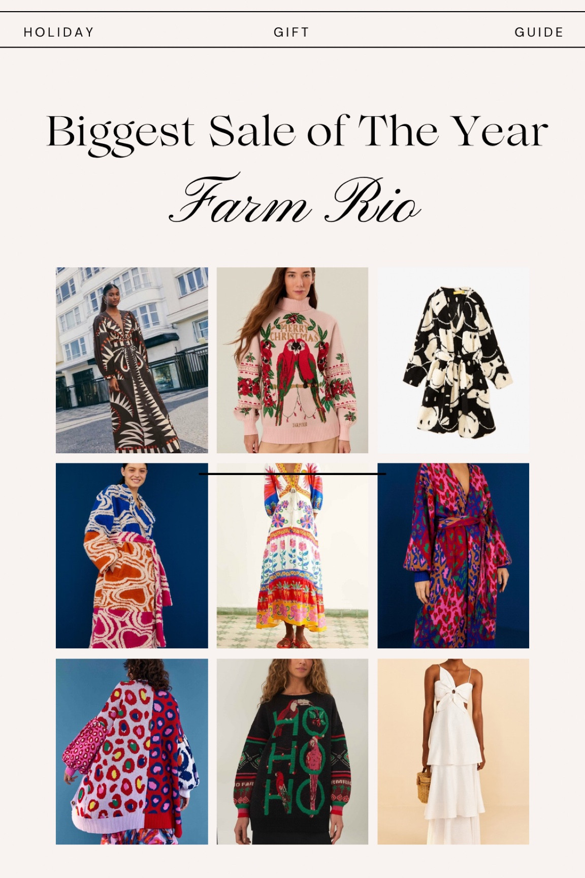 Farm Rio biggest sale of the year!!! 50% off plus an extra 10%! UNREAL opportunity for these fun styles. I swear a small in sweaters and medium in dresses  

#LTKHoliday #LTKCyberWeek #LTKGiftGuide