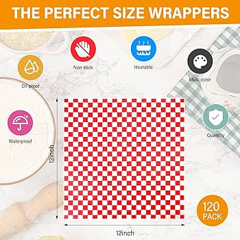 120Pcs Wax Paper Sheets for Food, 12x12 In Variety Pack Checkered Food Basket Liners, Grease Resi... | Amazon (US)