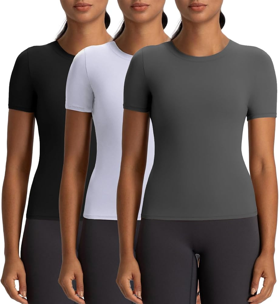 3 Pack Womens Tops Summer T-Shirts Fitted Basic Tee Casual Workout Tops Short Sleeve Crew Neck Go... | Amazon (CA)