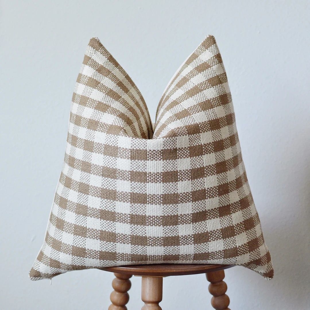 Brown Gingham Woven Pillow Cover - Etsy | Etsy (US)