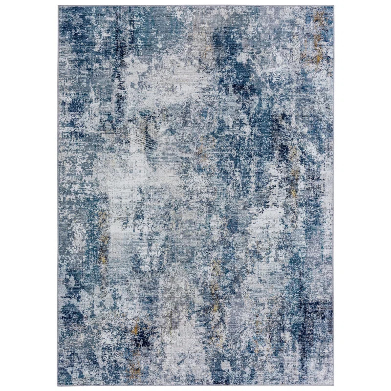 Markena Modern Abstract Design Performance Area Rug Blue/Ivory | Wayfair North America