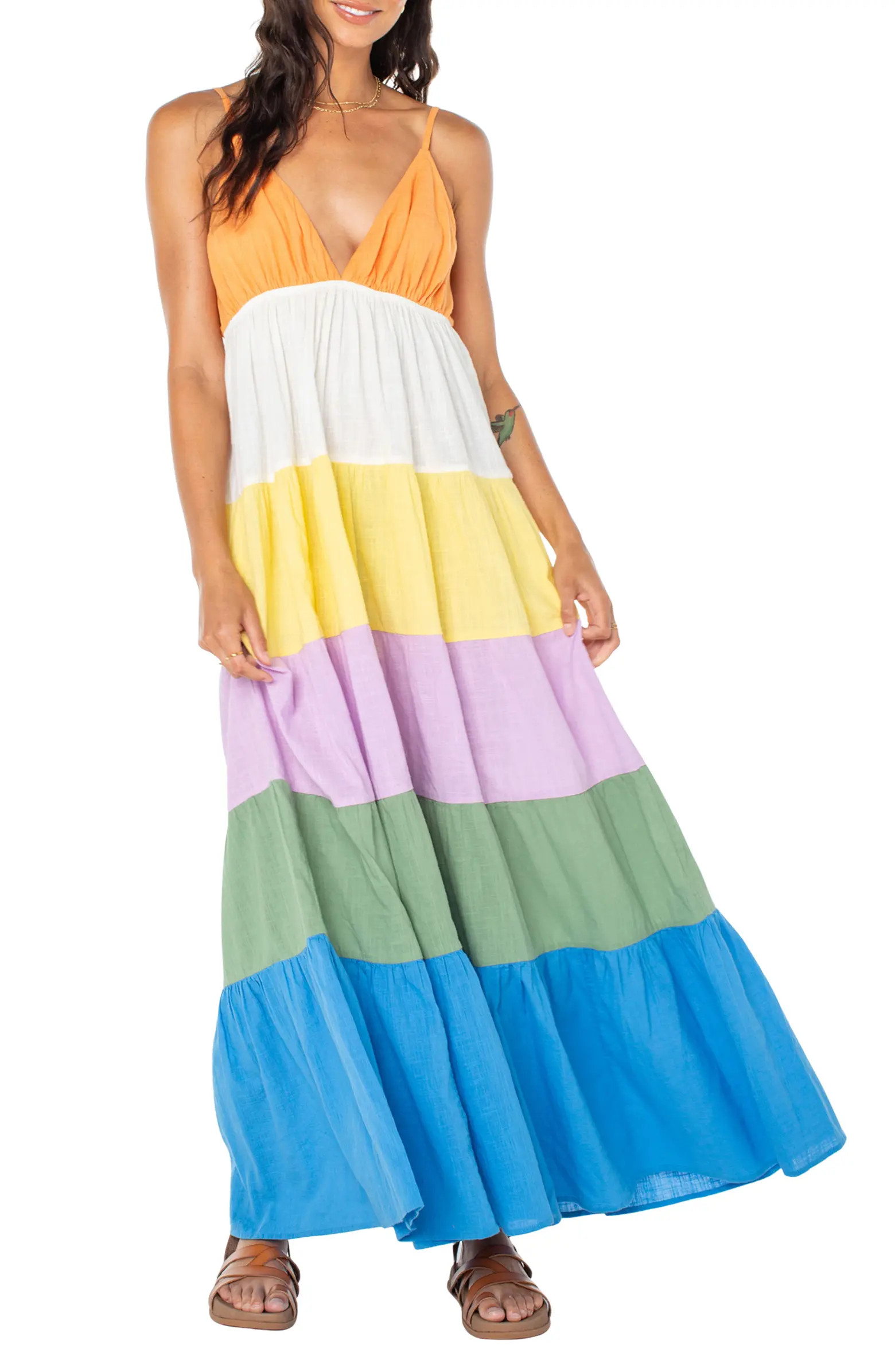 Honolulu Glow Colorblock Tiered Maxi Dress | Nordstrom