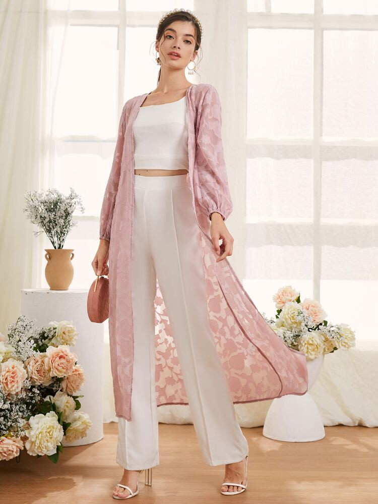 New
     
      Solid Bishop Sleeve Open Front Coat | SHEIN