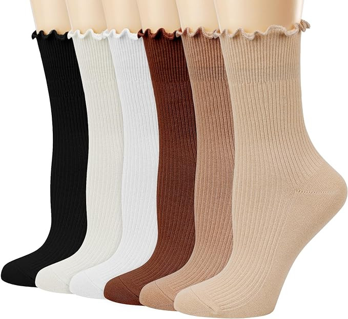 Mcool Mary Womens Socks, Ruffle Turn-Cuff Casual Crew Socks Breathable Cool Knit Cotton Lettuce A... | Amazon (US)