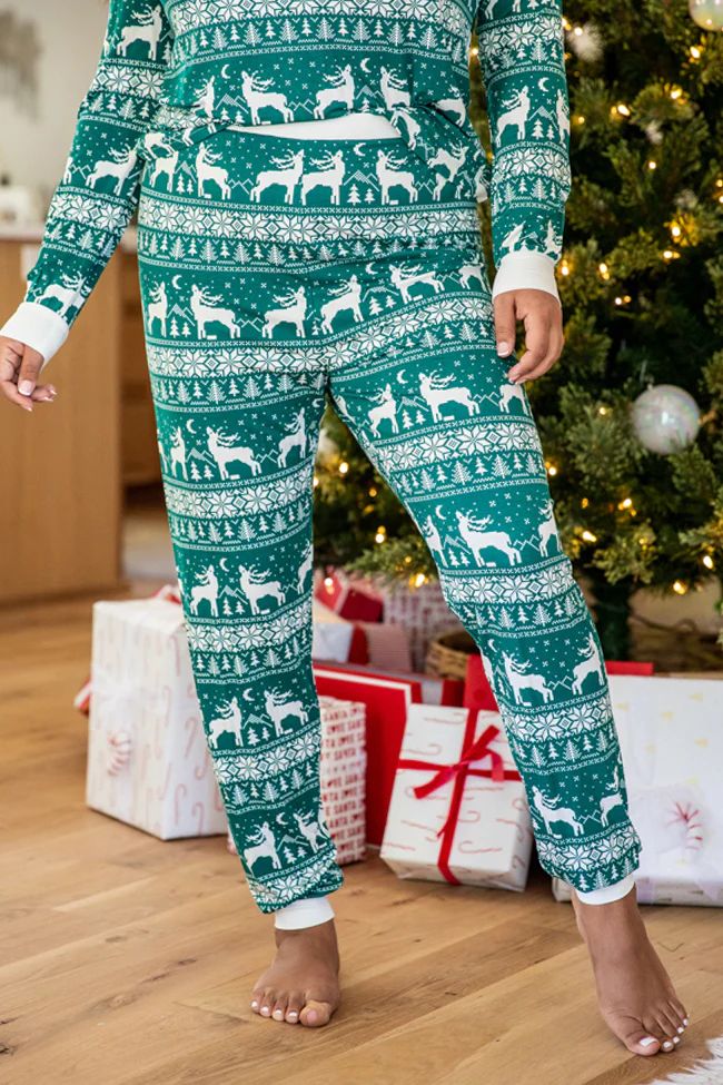 Underneath The Tree Green Christmas Print Pajama Joggers | Pink Lily