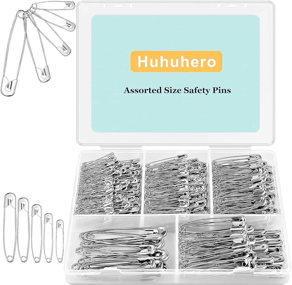 Safety Pins Assorted, 340 Pack Nickel Plated Steel Safety Pins Heavy Duty, 5 Different Sizes Safe... | Amazon (US)