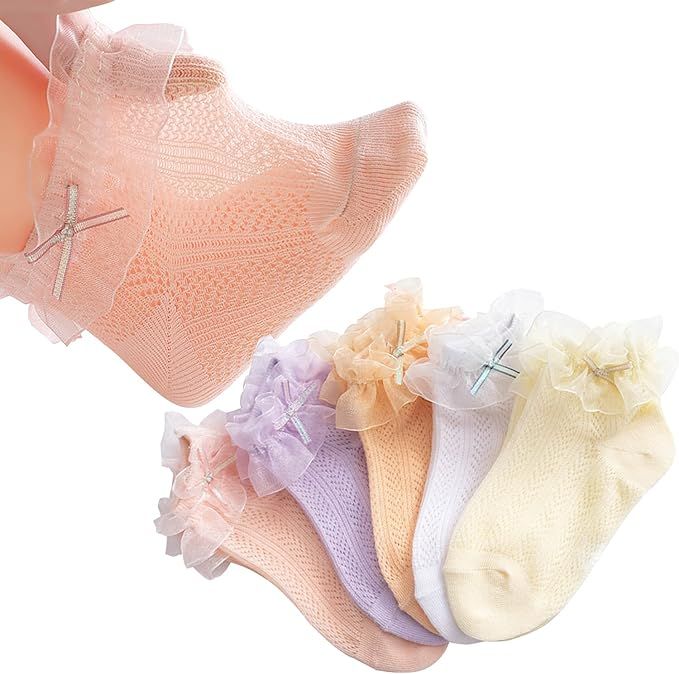 Baby Girl Ruffle Lace Socks Infant Toddler Girl Eyelet Frilly Socks Princess Dress Socks for Litt... | Amazon (US)