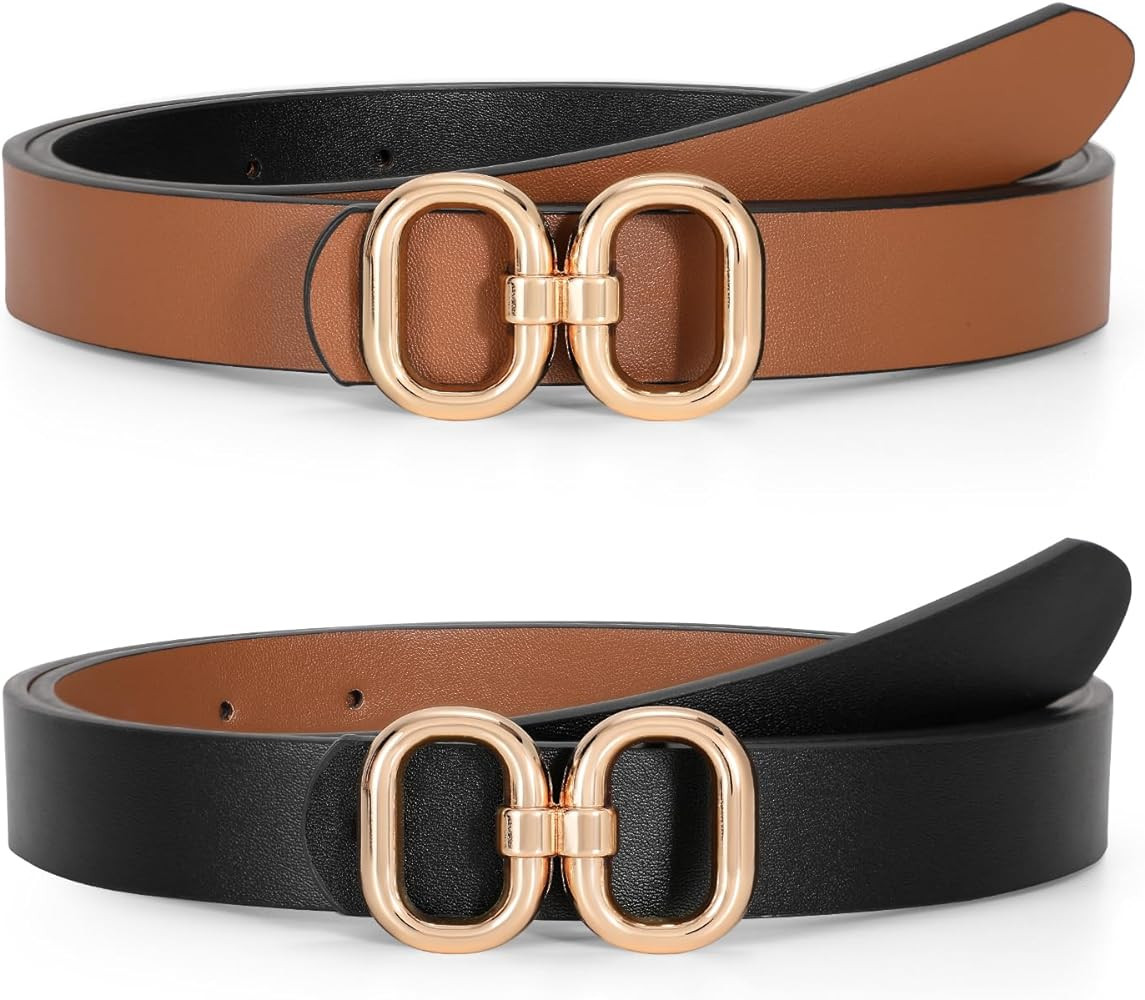 Reversible Leather Belt for Women with Gold Buckle Ladies Leather Belt for Jeans Pants | Amazon (US)