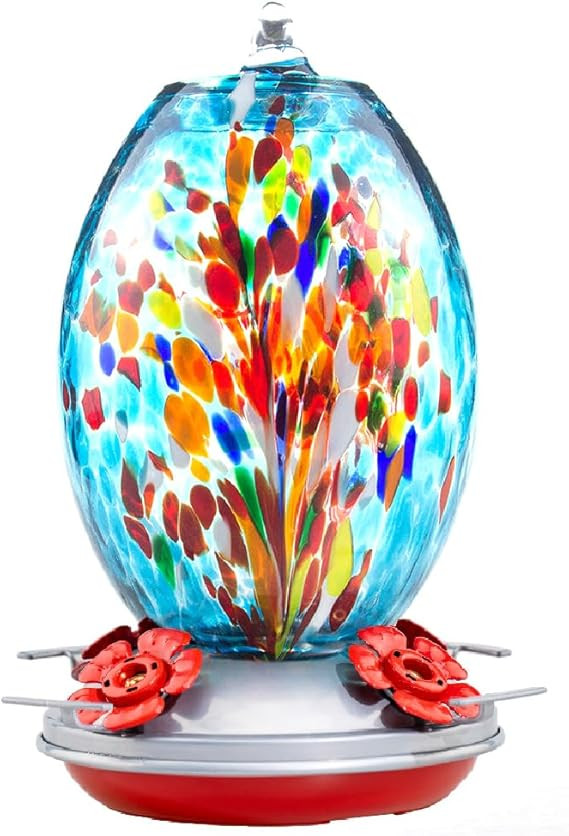 Muse Garden Glass Humming Bird Feeders for Outdoors - 27OZ Blown Glass Hummingbird Feeder - Uniqu... | Amazon (US)