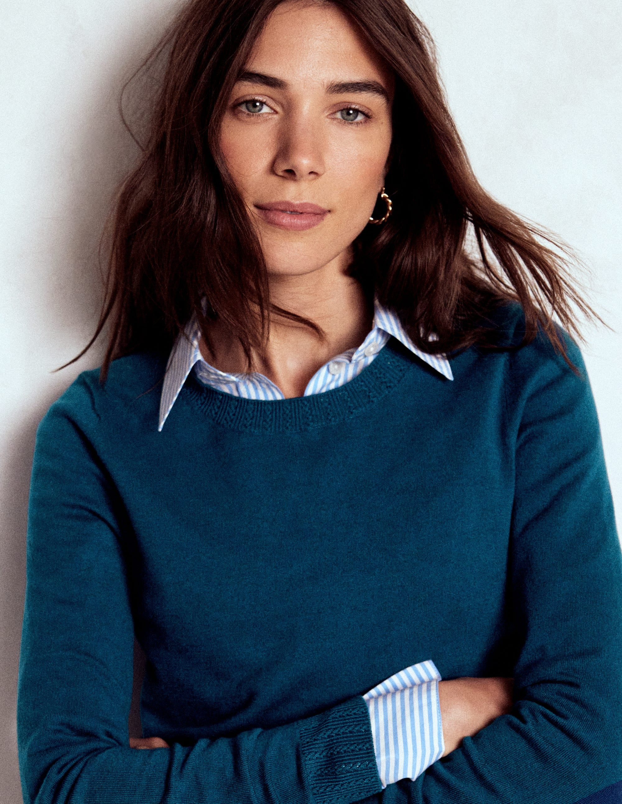 Emilia Cotton Crew Sweater-Harbour Blue | Boden (US)