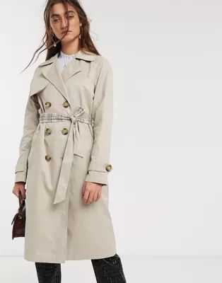 Only trench coat with check lining in beige | ASOS (Global)