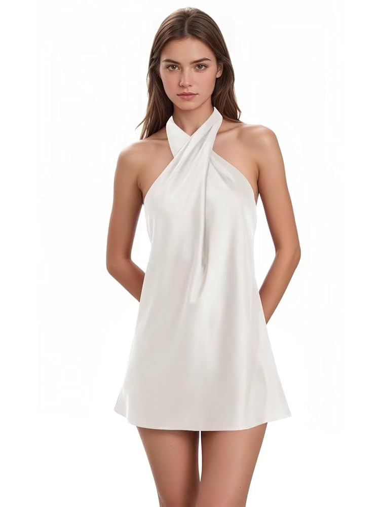 Short Halter Homecoming Dresses for Teens Sleeveless Satin Tight DAMA HOCO Dress HO58 | Amazon (US)