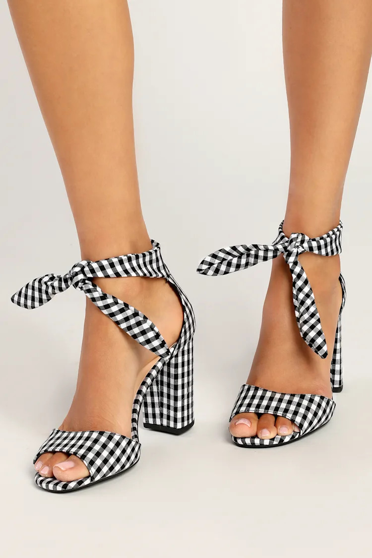 Covington Black and White Gingham Ankle Strap Heels | Lulus