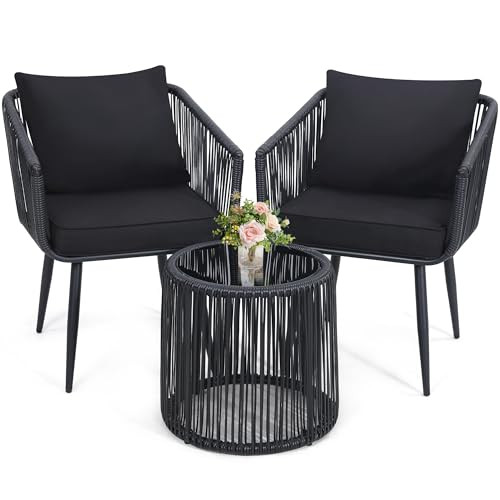 Kromax 3 Piece Patio Rattan Bistro Conversation Set, Outdoor All Weather Wicker Furniture Chairs ... | Amazon (US)