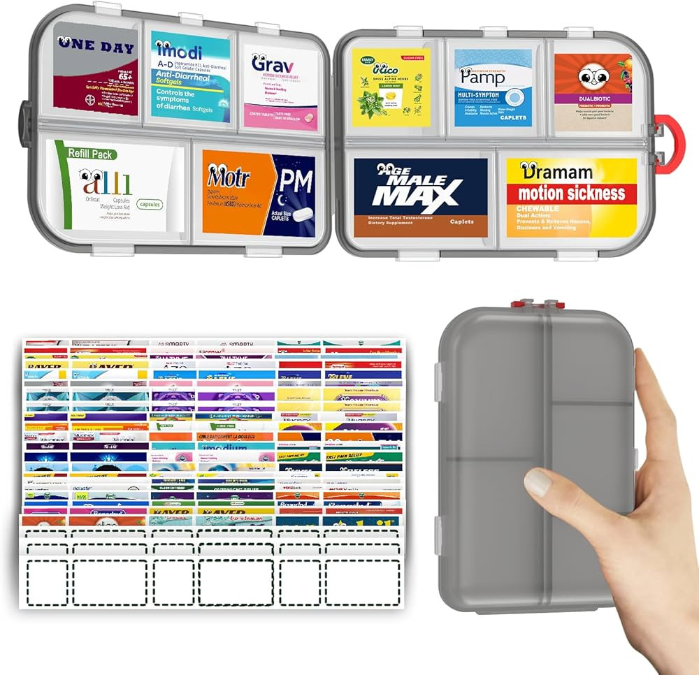 Pill Organizer Travel Medicine Case - Daily Pill Organizer with 144 Labels, Portable Travel Essen... | Amazon (US)