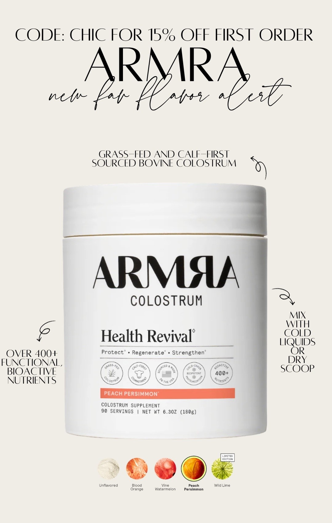 Armra colostrum has been my daily go to for added energy and immunity! Loving the new peach persimmon flavor that I  mix with water. Get 15% off your first order with code: CHIC

#LTKmorningroutine #LTKSaleAlert #LTKselfcare