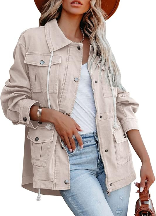Women's Military Anorak Jacket Zip Up Snap Buttons Lightweight Safari Utility Coat Outwear With P... | Amazon (US)