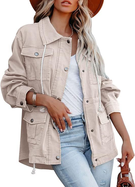 Women's Military Anorak Jacket Zip Up Snap Buttons Lightweight Safari Utility Coat Outwear With P... | Amazon (US)