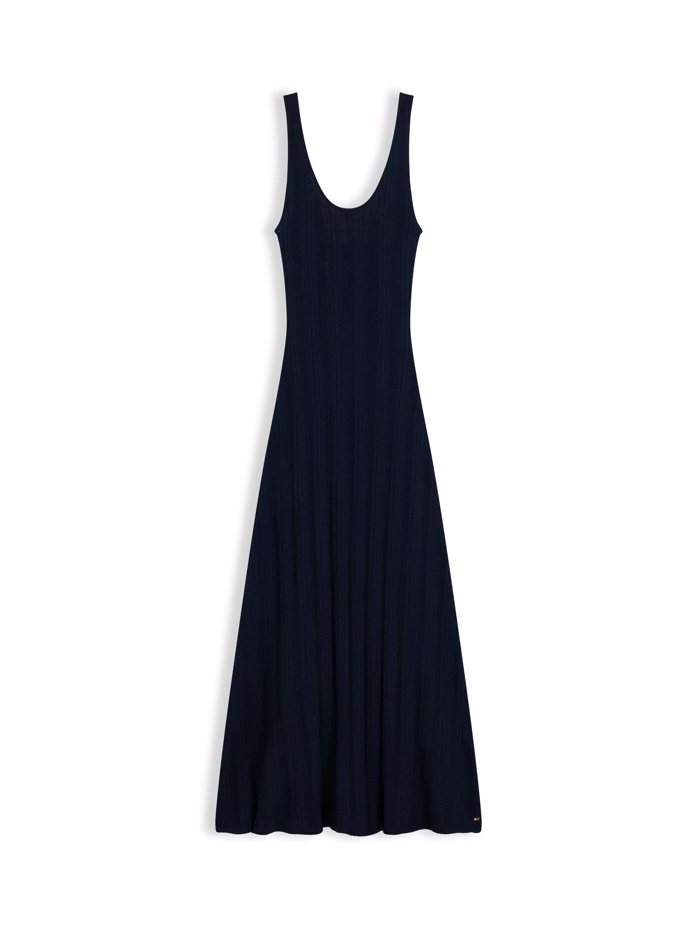 Tommy Hilfiger Cable Knit Pointelle Midi Dress, Blue Navy | John Lewis (UK)