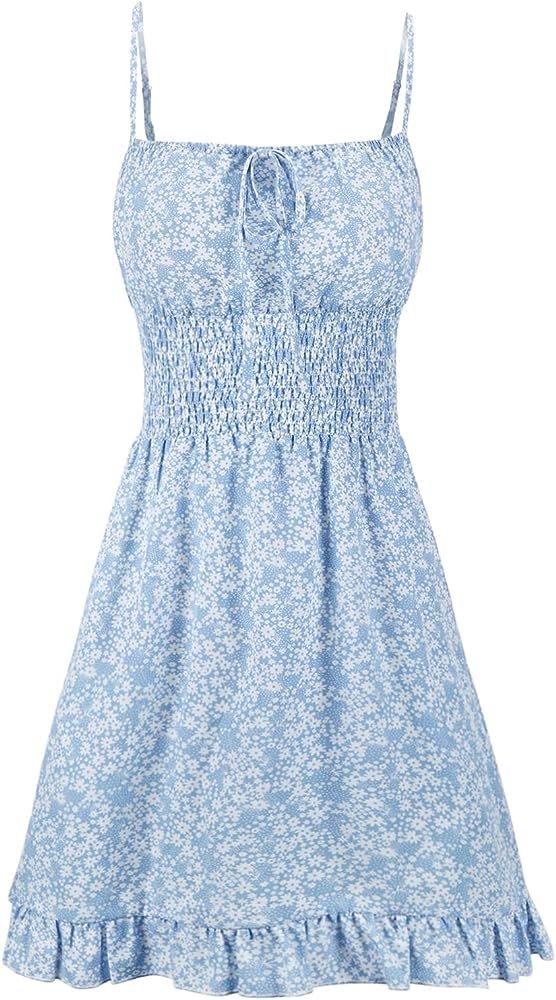 ZAFUL Women's Casual V Neck Mini Dress Summer Sleeveless Flowy A-line Solid Floral Short Dresses | Amazon (US)