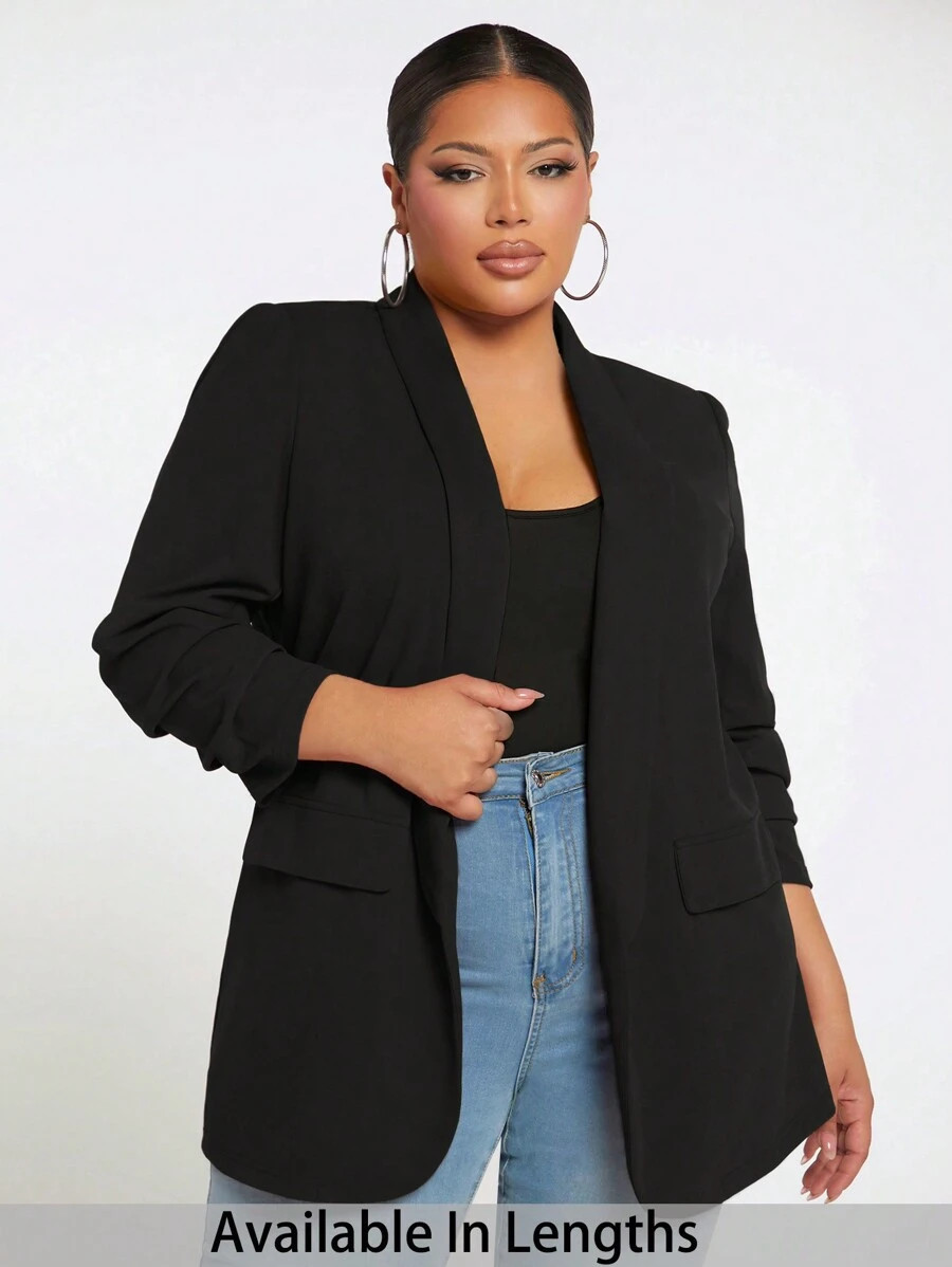 SHEIN Tall CURVE Plus Size  Autumn And Winter Casual Solid Color Shawl Collar Blazer | SHEIN