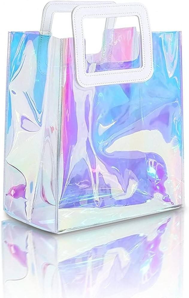 Clear Iridescent Reusable Gift Bag 11 x 9.8 x 5.1 Inches Holographic Large Handbag Gift Wrap Bags... | Amazon (US)