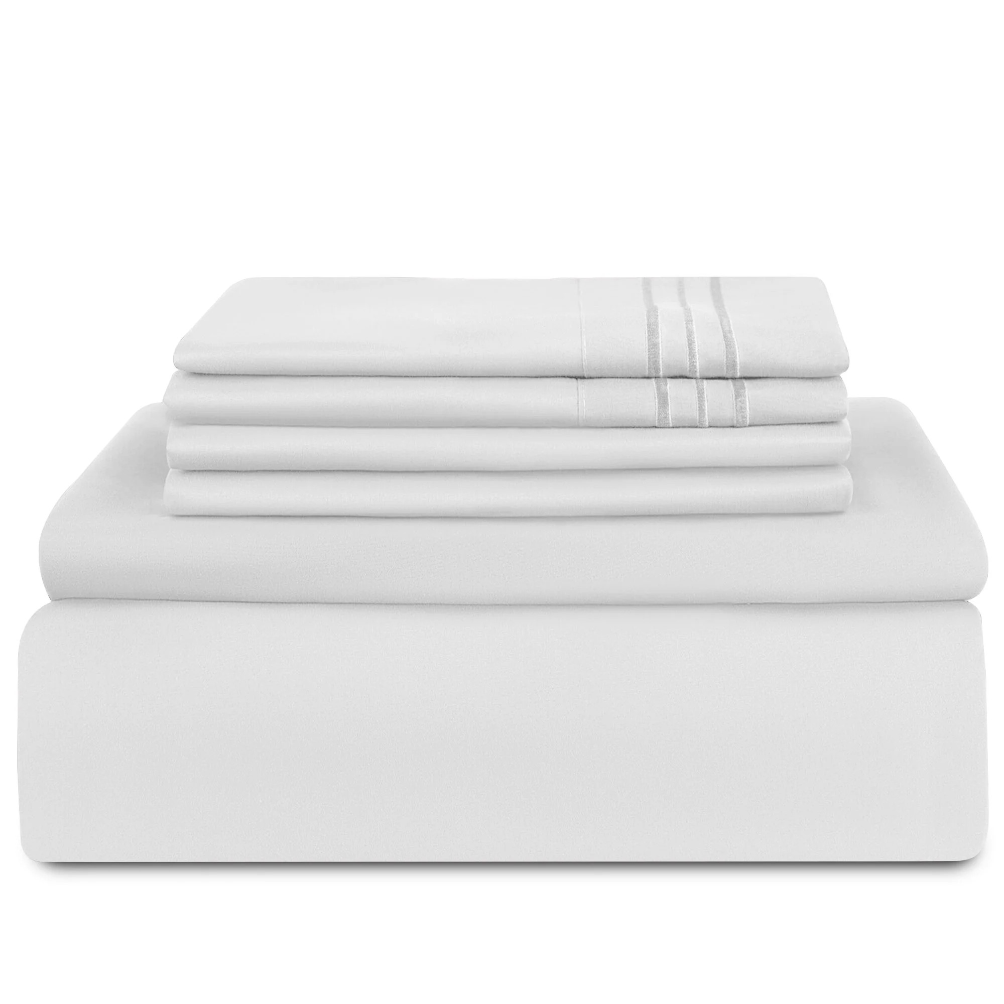 Lux Decor Collection King 6 Piece Sheets Set - Microfiber 16 Inch Deep Pocket Bed Sheets - White | Walmart (US)