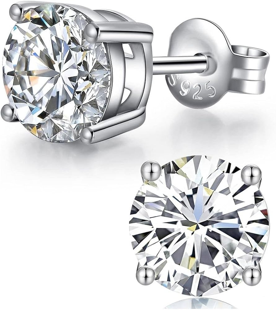 Adabele Authentic Sterling Silver Cubic Zirconia Imitation Diamond Gemstone Stud Earrings April B... | Amazon (US)