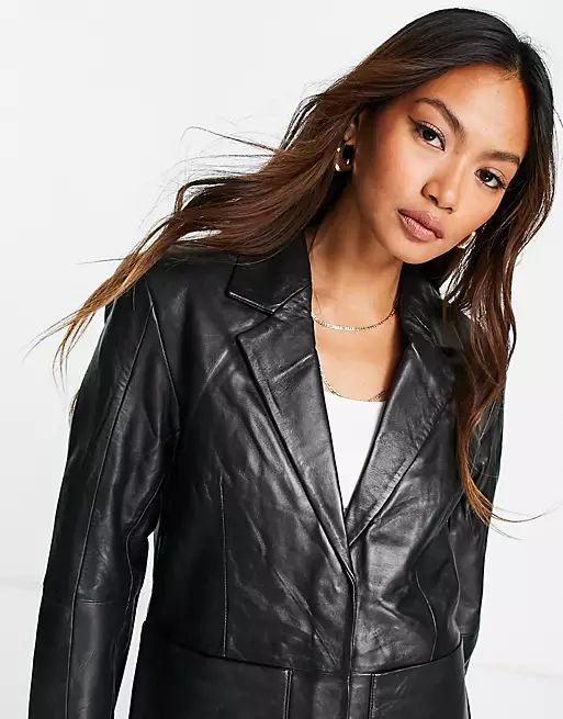 Selected Femme real leather blazer in black | ASOS (Global)